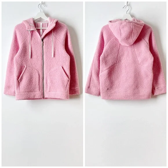 lululemon  so sherpa hooded fleece jacket in heathered pink haze, size 4 - Picture 7 of 14